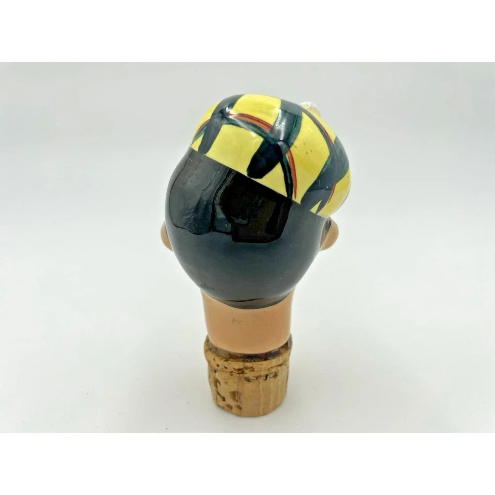 Vintage Man w/Yellow Golf Hat Ceramic Cork Liquor Bottle Stopper‎ Wine Pourer